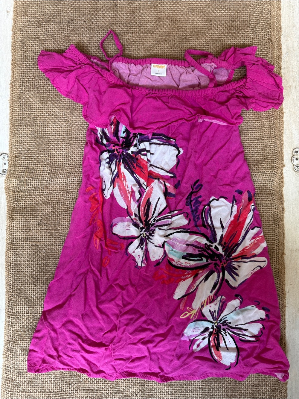 Gymboree Hot Pink Floral Off-Shoulder Kids Dress